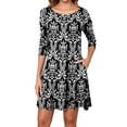 thumbnail image 6 of Asklazy Women's Round Casual Dress Neck 3/4 Sleeves A-line Tshirt Dress with Pocket,US Size,XL,Flower Black White, 6 of 9