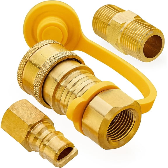 3/8 Inch Natural Gas Quick Connect Fittings, 100% Solid Brass LP Gas Propane Hose Quick Disconnect Kit