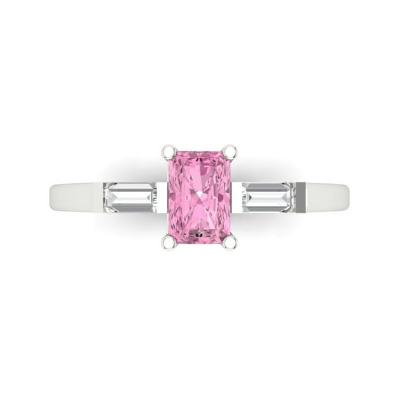 Three-Stone Engagement Ring for Women - 0.8ct Simulated Pink Diamond in 14K White Gold Promise Ring