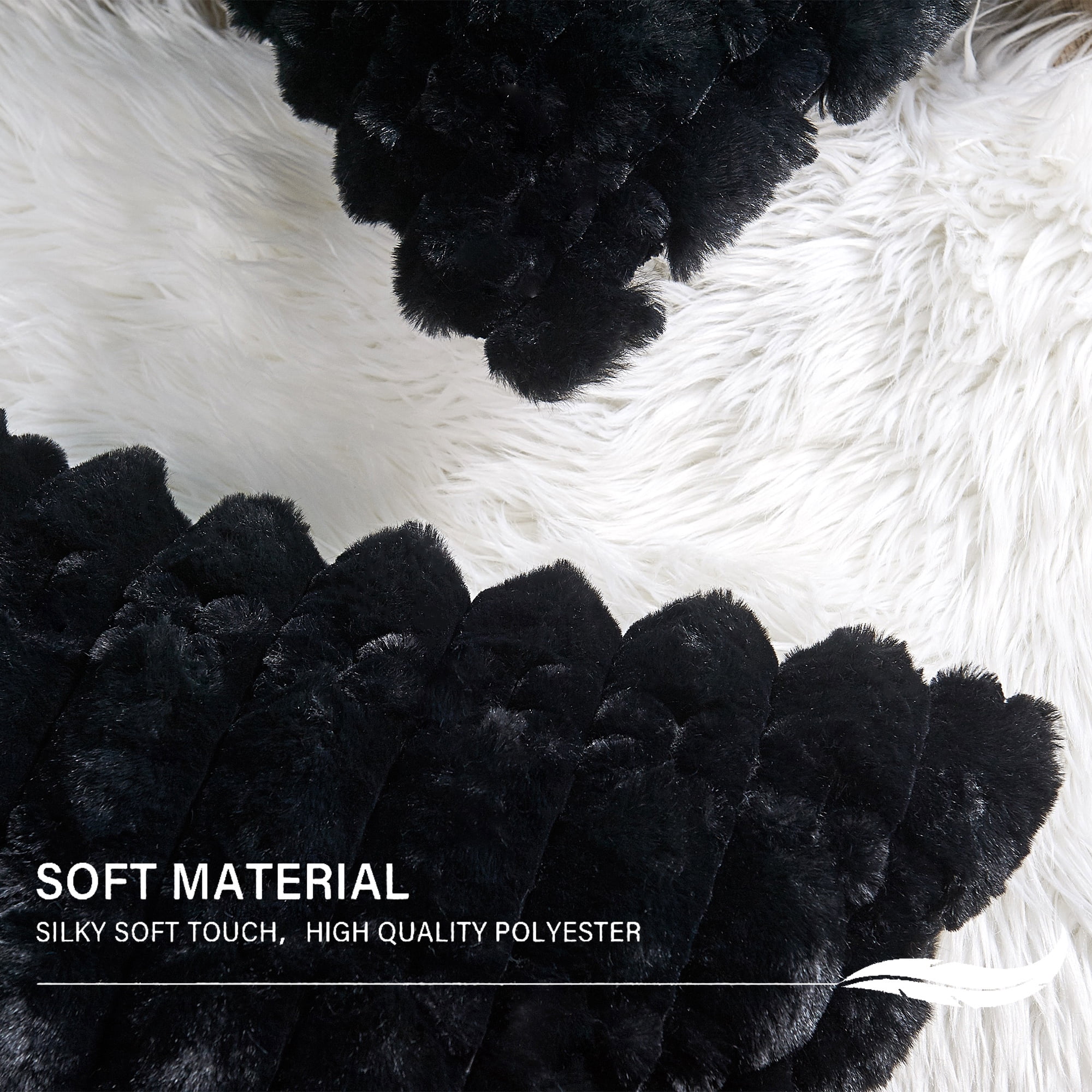 Home Soft Things Textured Spandex Bubble Faux Fur Pillow Covers, Set of 2, 20"x20", Black