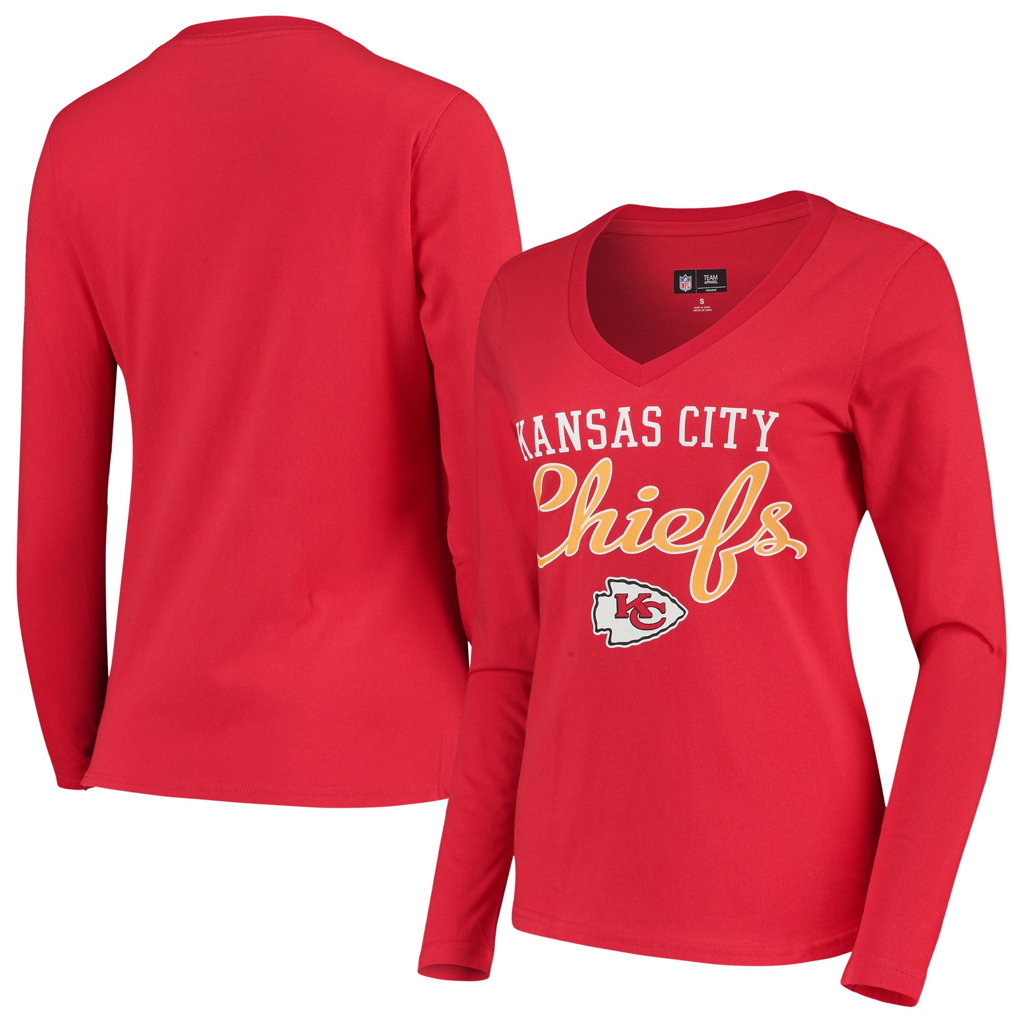 Women's G-III Sports Red Kansas City Chiefs Post Season Long Sleeve V-Neck T-Shirt