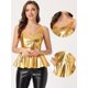 thumbnail image 2 of Top de peplum metálico para mujer, sin mangas, con tiras de espagueti, para fiesta Color Oro XS, 2 of 6