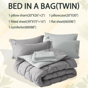 Bedtreat King Comforter Sets,7-Pieces Reversible Bedding Sets,Bed in a Bag with Comforter, Flat Sheet and Fitted Sheet, Pillowcases & Shams,Dark Gray/Light Gray