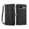 thumbnail image 3 of Allytech Flip Wallet Case for Google Pixel 7a, Zipper Pocket Card Slots Kickstand Case with Shoulder Strap & Wrist Strap, Premium PU Leather Magnetic Clasp Shockproof Anti-Drop Case - Black, 3 of 9