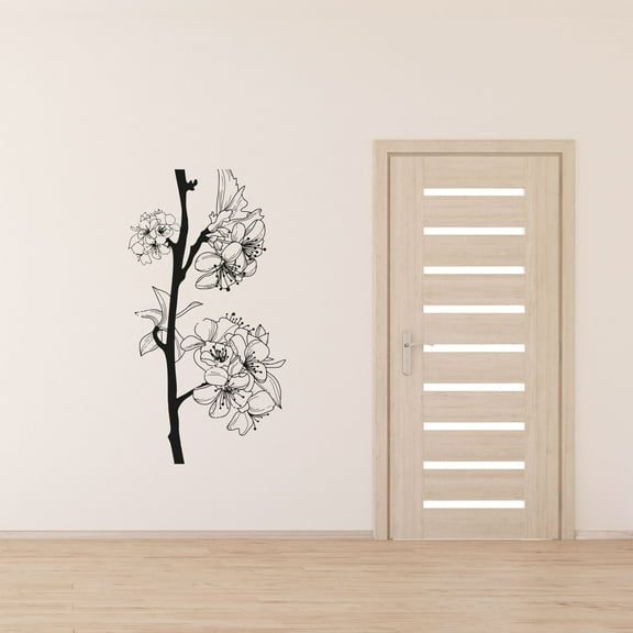 Cherry Blossom Oriental Flower Branch Japanese Plant Sakura Wall Sticker Art Decal for Girls Boys Kids Room Bedroom Nursery House Fun Home Decor Stickers Wall Art Vinyl Decoration Size (20x14 inch)