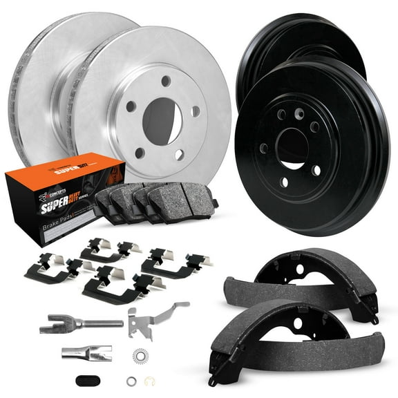 R1 Concepts WGXA2-40152 Front Rear Brakes and Rotors Super Duty, (2) Brake Rotors, (2) Brake Drums, Hardware Kit and Adjusters