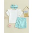 thumbnail image 3 of Bagilaanoe 3pcs Toddler Baby Girl Shorts Set Short Sleeve Letter Print T Shirt Tops + Shorts + Headband 12M 18M 24M 3T 4T 5T Kids Casual Summer Clothes, 3 of 8
