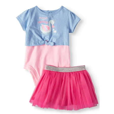 2fer Tie Front Bodysuit, Tutu, 2pc Outfit Set (Baby