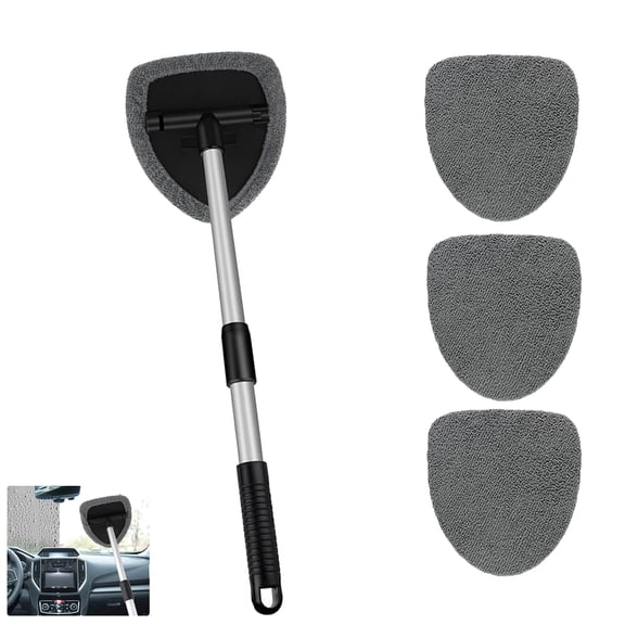 UHIAGREE Windshield Cleaner Tool,Car Window Cleaning Kit with Extendable Handle & 3 Microfiber Pads