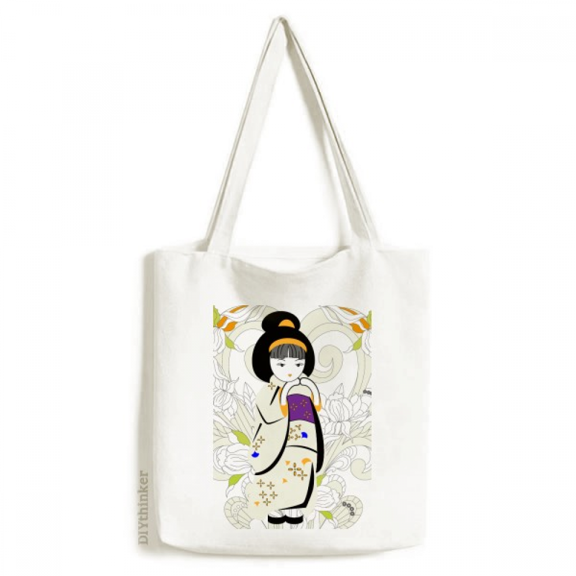 Japan Kimono Girl Pattern Tote Canvas Bag Shopping Satchel Casual Handbag