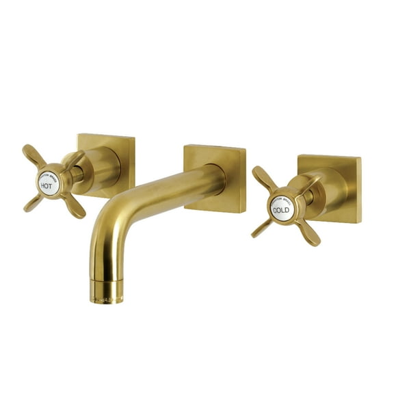 Kingston Brass KS6127BEX Essex Double-Handle Wall Mount Bathroom Faucet, Brushed Brass