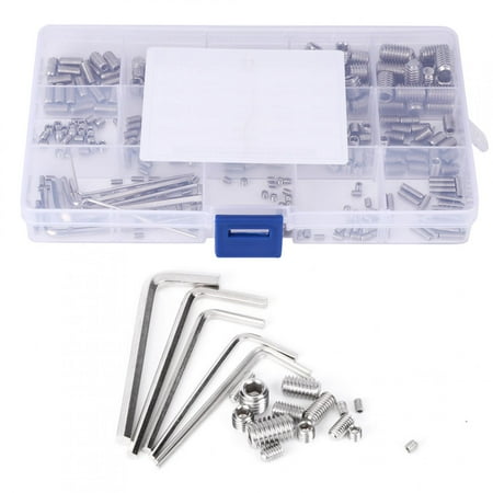 

Tebru 300Pcs Hex Grub Screw Kit Internal Hex Drive Cup-Point Screws Assortment Kit Combination Boxed 304 Stainless Steel With 6 Wrench Fasteners