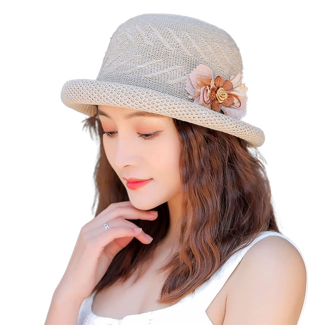 Sombrero de 56-58cm de circunferencia para mujer, sombrero de verano para mujer, sombrero de pescador con flores, protector solar, gorro de lavabo