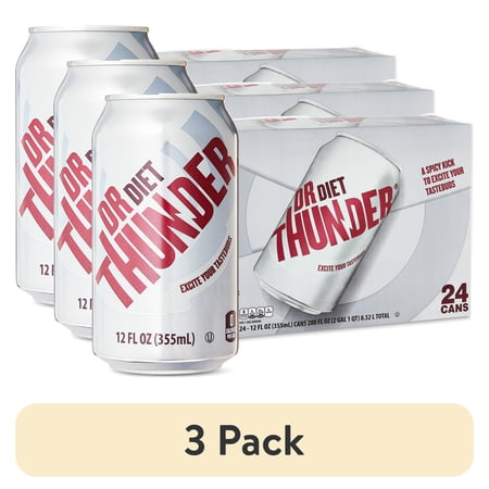 (3 pack) Great Value Dr Thunder Diet Calorie Free Cola Soda Pop, 12 fl oz, 24 Pack Cans