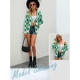 thumbnail image 6 of Xuanfei Women Buffalo Plaid Color Block Single-Breasted Knitted Sweater Cardigan, 6 of 7