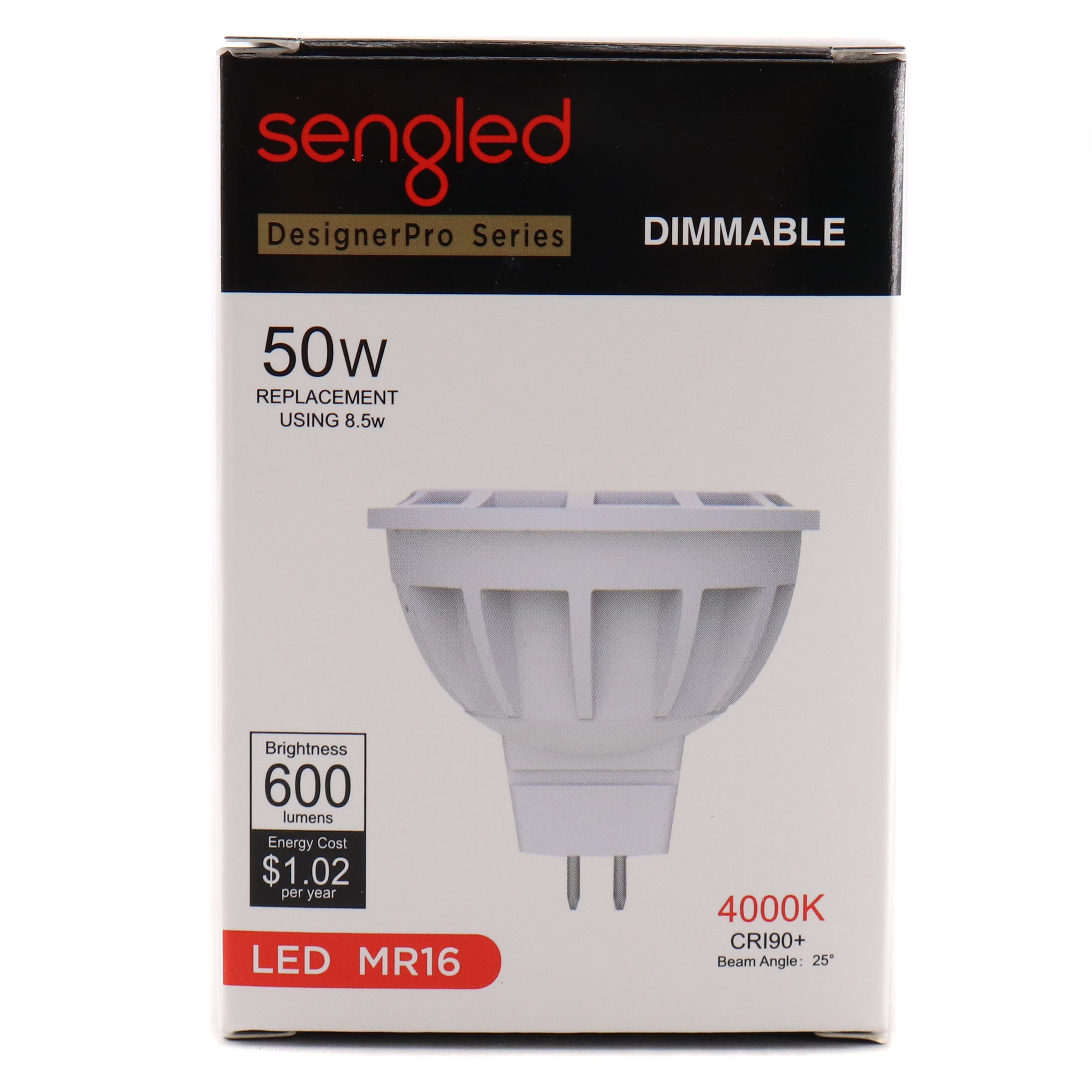 Sengled Dimmable Halogen Replacement LED Bulb, MR16 GU5.3 Lamp, 12V, 8.5W,  600-Lumen, 4K, 25° 