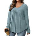 thumbnail image 2 of Kaemgyyd Womens Tops Loose Fit Long Sleeve Shirts Lightweight Ribbed Knit Sweaters Pleated V Neck Flowy Tunic Blouse Fall Outfits, 2 of 7
