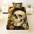 thumbnail image 3 of Homewish Spooky Skull Skeleton Twin Sheets,Daisy Floral Bedding,Halloween Bed Set,3pcs,1 Fitted Sheet and 1 Pillowcase, 3 of 6