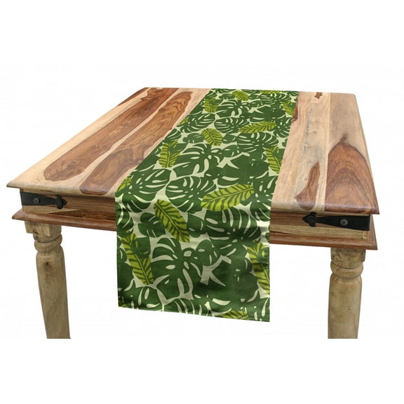 Leaves Table Runner, Continuous Nature Exotic Forest Monstera Leaf Silhouettes Illustration, Dining Room Kitchen Rectangular Runner, 3 Sizes, by Ambesonne
