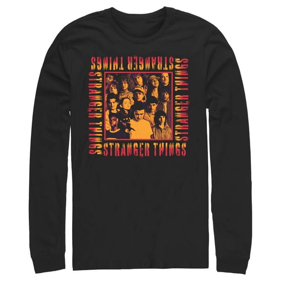 Netflix Men's Stranger Things Orange Group Shot Boxed Up Long Sleeve Shirt Black Small