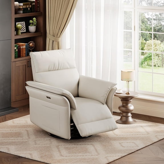 Power Recliner Glider Chair with Smooth Swivel and Rocking Motion Adjustable Recline USB Charging Port Premium Chenille Fabric and Double Armrests for Living Room and Nursery