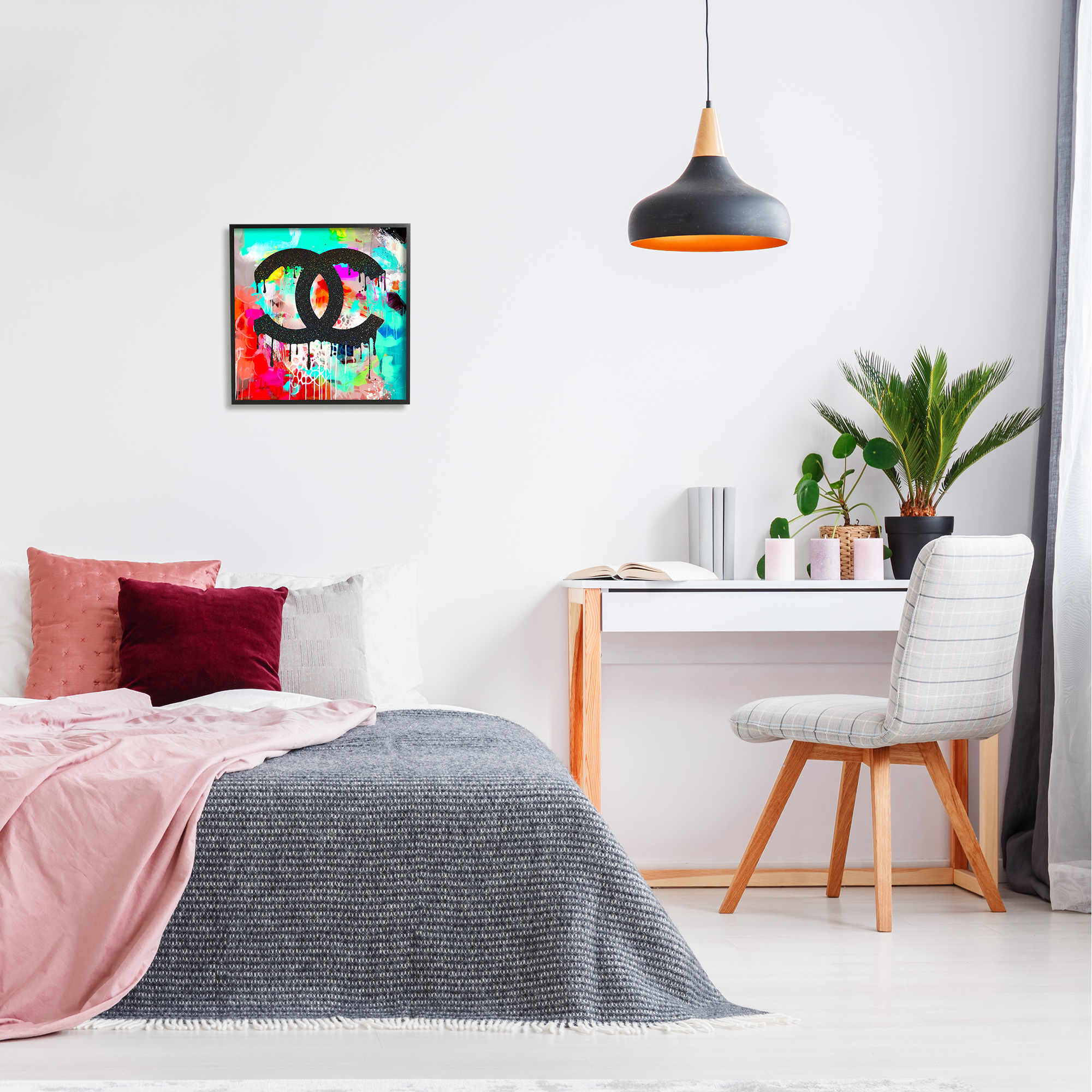Stupell Industries Glam Drip on Graffiti Abstract Painting Black Framed Art Print Wall Art, 17 x 17