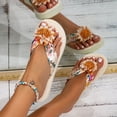 thumbnail image 3 of Rokment Women's Flower Platform Wedge Memory Foam Dress Slip on Flip Flops Boho Beach Sunflower Thongs Slides Sandals Casual Indoor Outdoor Vacation Slippers White Size 6.5, 3 of 7