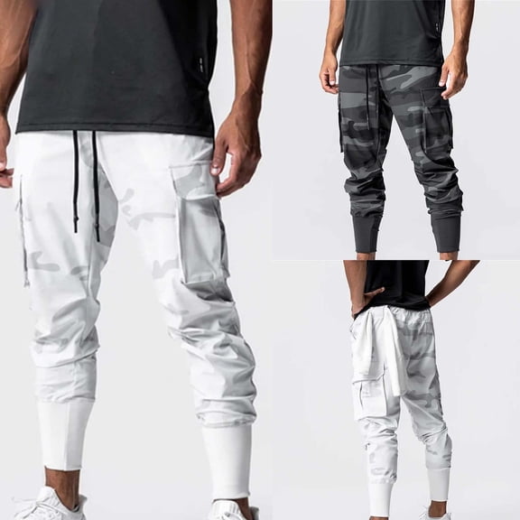 Mens Cargo Joggers Soft Fleece Mens Sweatpants With Pockets And Drawcord Waistband Workout White L