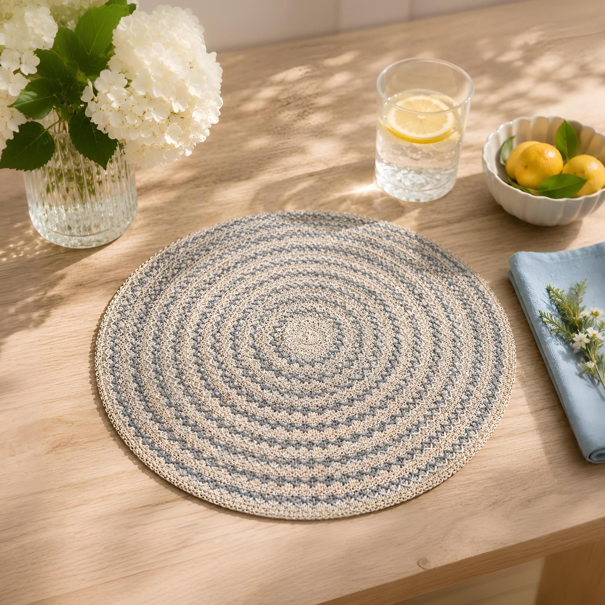 Dainty Home Set of 4 Placemats | Elegant and Durable | 15x15 in Round Woven Non-Slip Washable Place Mats | Tear-Resistant Heat | Resistant Placemats