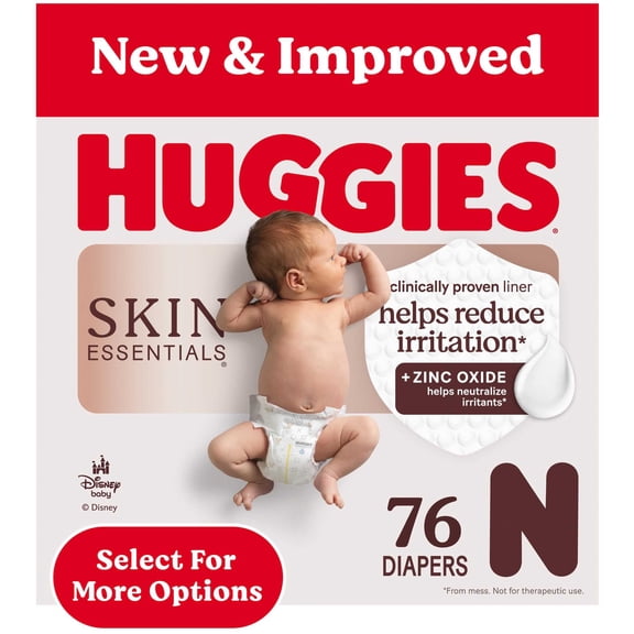 Huggies Skin Essentials Baby Diapers, Size Newborn (6-9 lbs), 76 Count (Select for More)