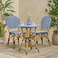 thumbnail image 3 of Outdoor Aluminum 3 Piece French Bistro Set, Navy Blue, White, with Bamboo Finish, 3 of 9