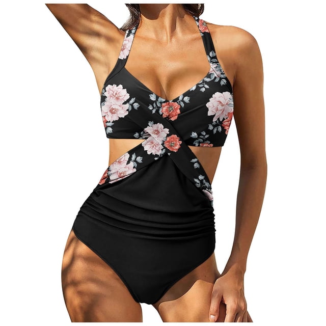 Trajes de baño de una pieza con corte cruzado en la parte delantera para mujer Traje de baño con control de barriga Tankini Monokini Ropa de playa Fridja nalpqowj62522