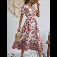 thumbnail image 4 of Vestido Informal, Fluido, con Estampado Floral Bohemio y Mangas Abullonadas para Mujer (Verano 2025) Rojo L, 4 of 7