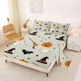 thumbnail image 2 of Homewish Ghost Witch Hat Broom Queen Sheets for Kids, Halloween Fall Pumpkin Queen Sheet Sets, 4-Piece, 1 Flat Sheet, 1 Fitted Sheet and 2 Pillowcases, 2 of 5