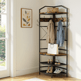 thumbnail image 2 of LinkRomat 4-Tier Corner Hall Tree with Hooks and Shoe Storage, Industrial Entryway Coat Rack with Bench, Rustic Wood and Metal Organizer for Small Spaces, 2 of 6