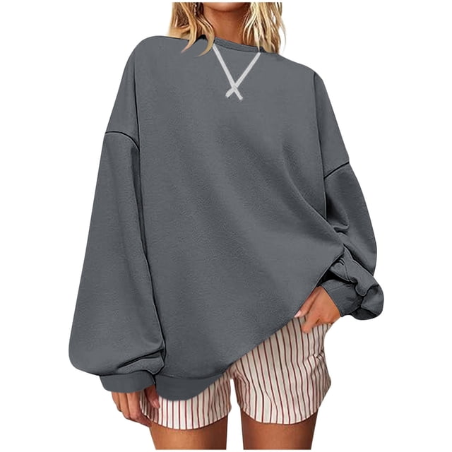 Chemises pour Femmes Col Rond Imprimé Manches Longues Colorblock Chandail Décontracté Ample