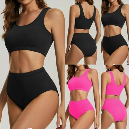 New Release  Women s Solid Set Swimsuit  Sleeveless Push-Up Padded  Beachwear  Solid Color  for Pool/Sunbathing  Supportive Bra  Quick-Dry Material  Swimsuit for Women | Black L  Sopatenor