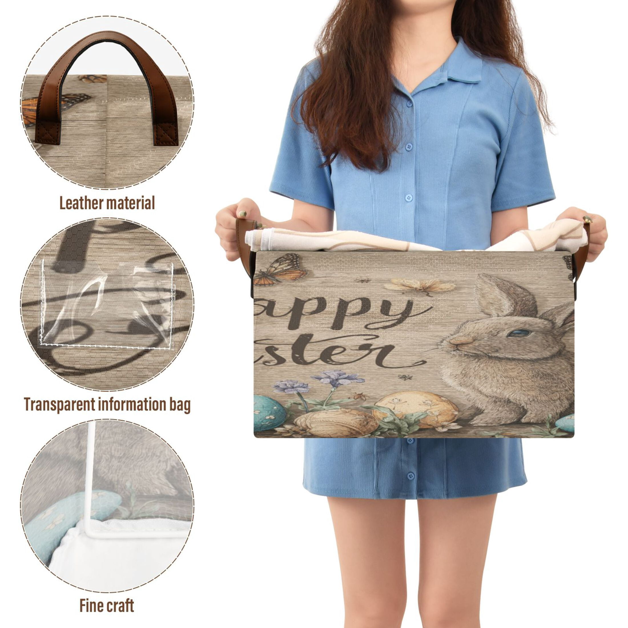 WobogoBrown Easter Rabbit Storage Basket 16.9×11.4×10in Collapsible Oversized with Metal Iron Frame
