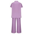 thumbnail image 5 of Atogsazn Women's 2Pcs Linen Set Casual Summer Short Sleeve Button Down Shirts Wide Leg Pants Outfit Clothes Fashion Purple M on Clearance, 5 of 8