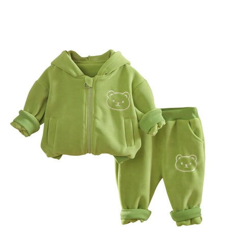 

AJTQTH Kids Boys Girls Long Sleeve Sherpa Fleece Two Piece Tracksuit Casual Full Zip up Hooded Jackets and Long Pants Winter Thick Warm Cute Bear Sweatsuit Outfit Clothes Set Green 6-7 Years