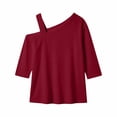 thumbnail image 4 of TGSLY Asymmetric One Shoulder Tops for Women Lightweight Thin V Neck Solid Color Blouses Relaxed Dressy Casual Half Sleeve T-Shirts L, 4 of 8