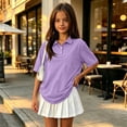 thumbnail image 3 of Girls Polo Shirts Collared School Uniform Kids Short Sleeve Pique Polo Shirt,Light Purple 160, 3 of 7