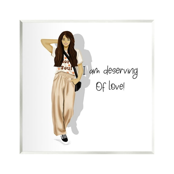 Stupell Industries Deserving of Love Girl Inspirational Painting Unframed Art Print Wall Art, 12 x 12