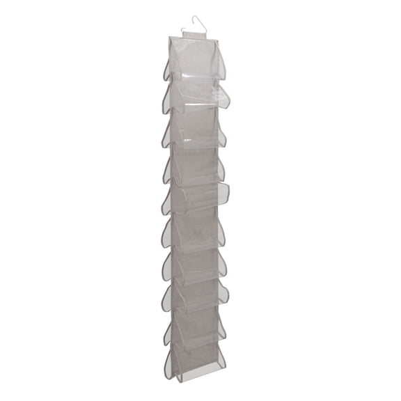 Household Essentials 20-Pocket Closet Shoe File, Durable Polyester Linen and High-Quality Plastic, Holds 10 Pairs of Shoes, Individual Storage, Single Hook System
