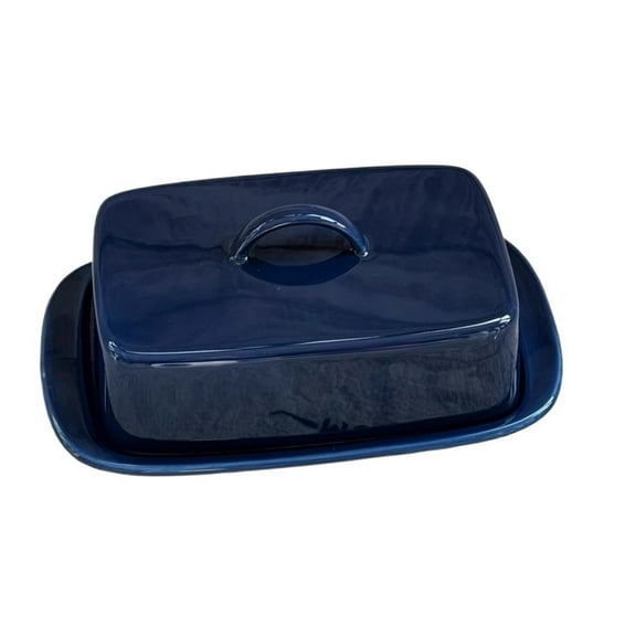 Retro Deep Blue Ceramic Butter Box Ceramic Dish with Lid Small Tray Dessert Dish Underglaze Color
