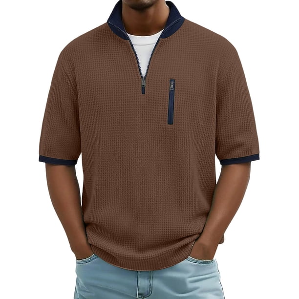 Camiseta Casual de Manga Corta con Cuello Tripulado 100% de Poliéster Lavable a la Máquina de Manga Larga Camisetas de Trabajo Al Aire Libre de Color Sólido para Hombres