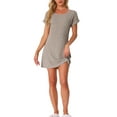 thumbnail image 2 of INSPIRE CHIC Women's Ribbed Knit Nightgown Sleepshirt Short Sleeve Sleepwear Casual Crew Neck Nightshirt L Khaki, 2 of 6