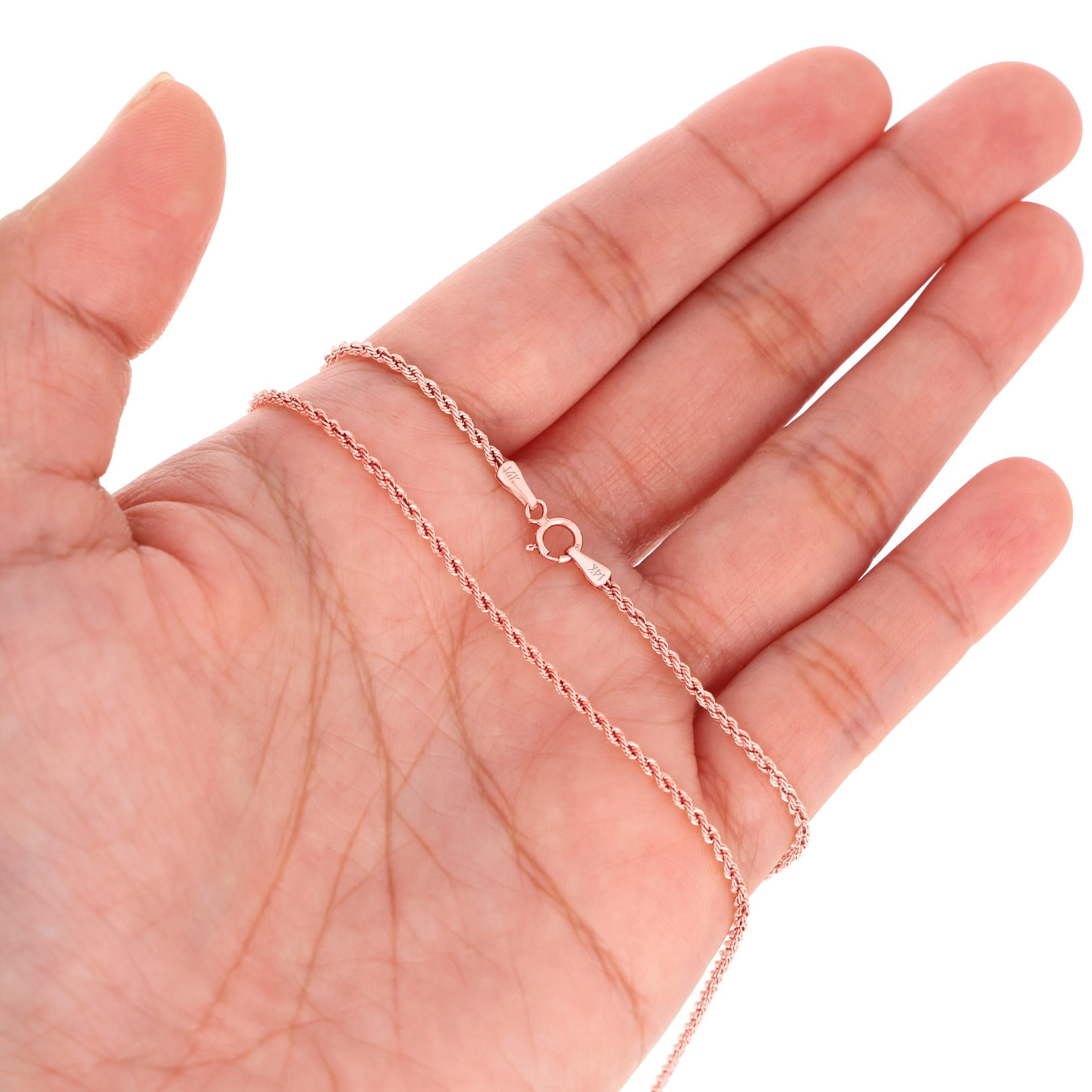 Nuragold 14k Real Rose Gold 1.5mm Rope Chain Diamond Cut Necklace (16"-24") Dainty Italian Jewelry for Men & Women