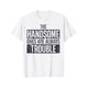 thumbnail image 1 of GOURD DOLL ' Summer Casual T-Shirt - "The Handsome Ones Are Always Trouble" Bold Letter Print, Red Crew Neck Tee, Machine Washable, Comfort Fit, 1 of 6