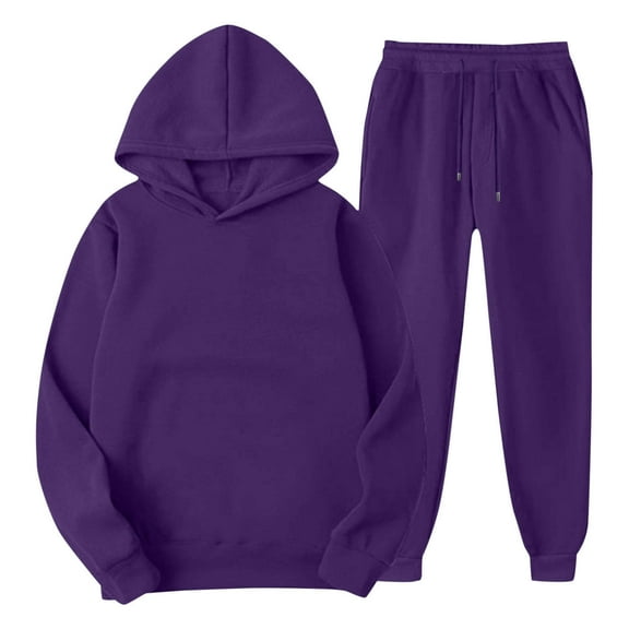 2 Piece Sweatsuits Women Hoodie and Jogger Pant Sets Long Sleeve Cotton Lounge Tracksuits Sportswear Fall Outfits (XL, Purple)